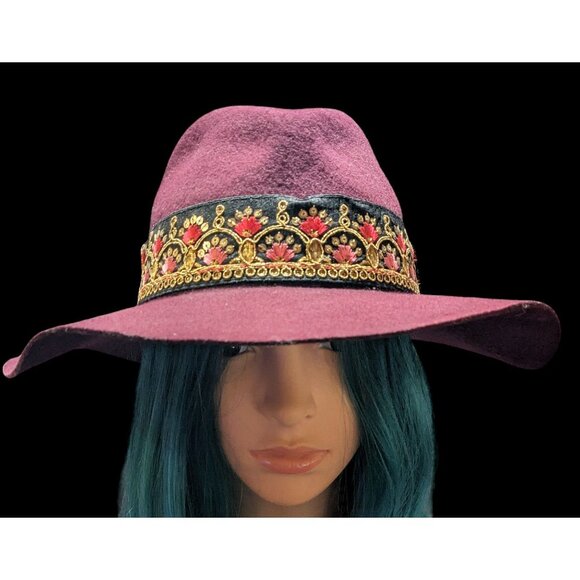 Maradji Burgundy Wool Felt Gold Floral Victor Hat main image 10